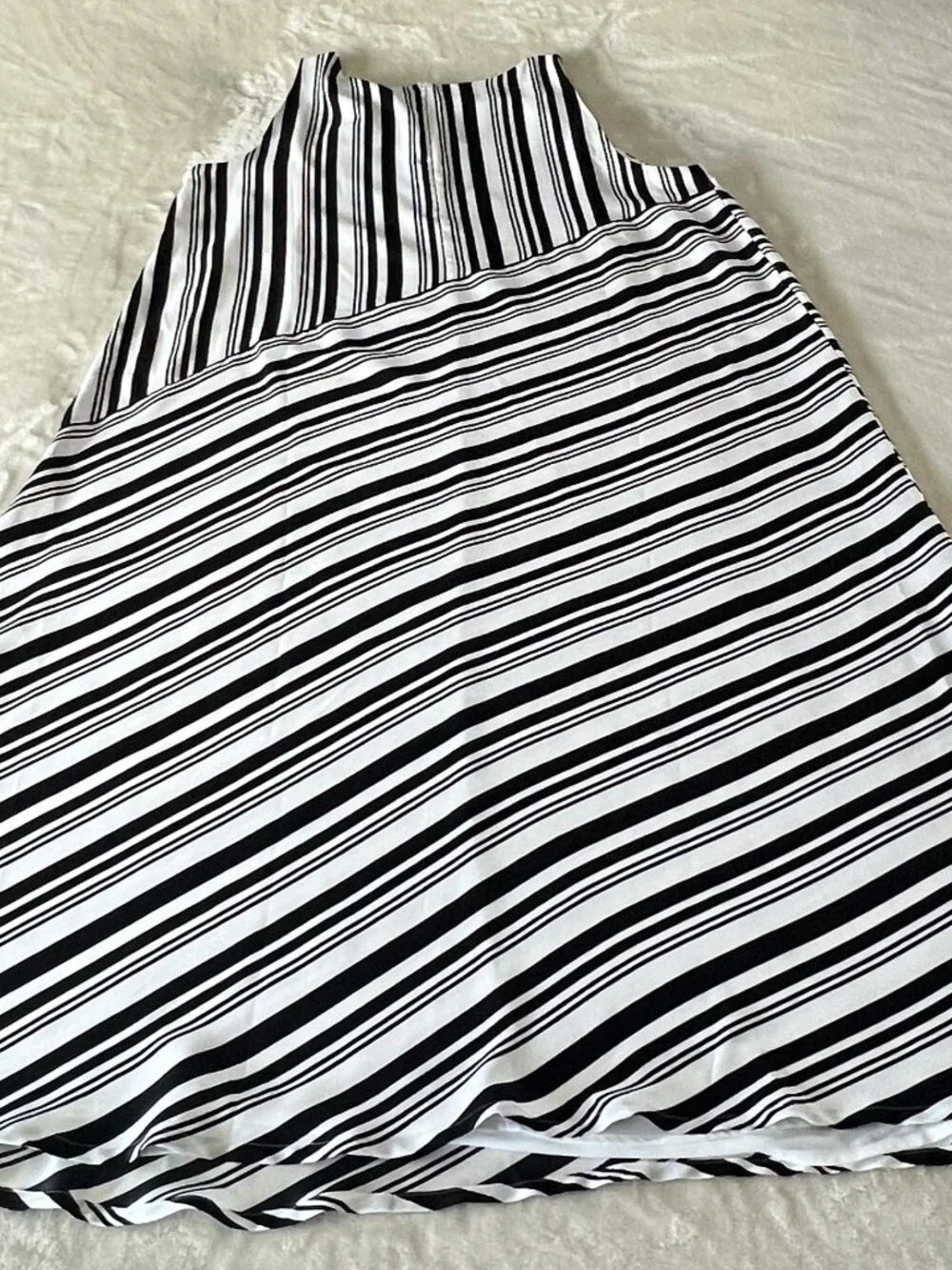 Chico's Black Label stripe sleeveless A-line midi dress black white size 16 NWT